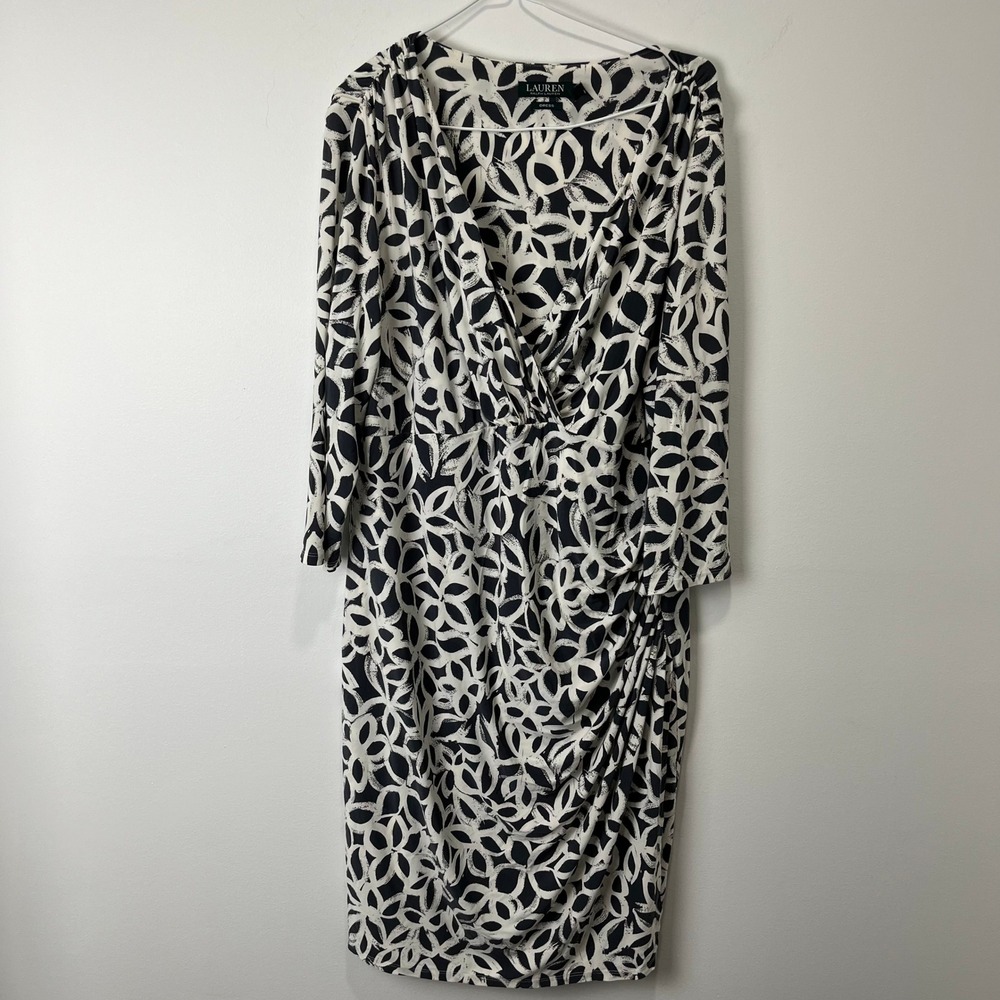 Lauren Ralph Lauren Dress Womens 20W Black White Faux Wrap Sheath Career